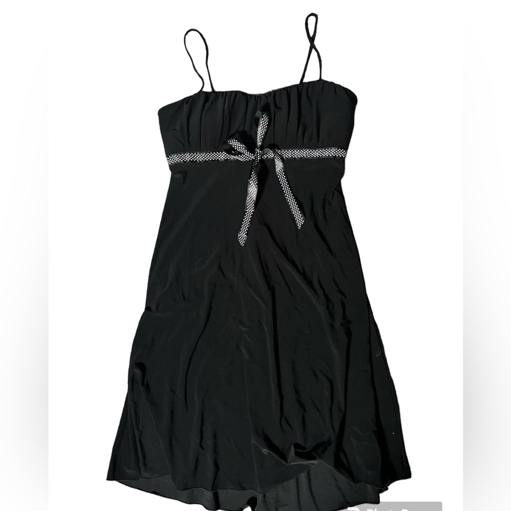 TABOO | SPAGETTI STRAP MIDI FLOWY BLACK POLKA DOT TIE DRESS SZ M
